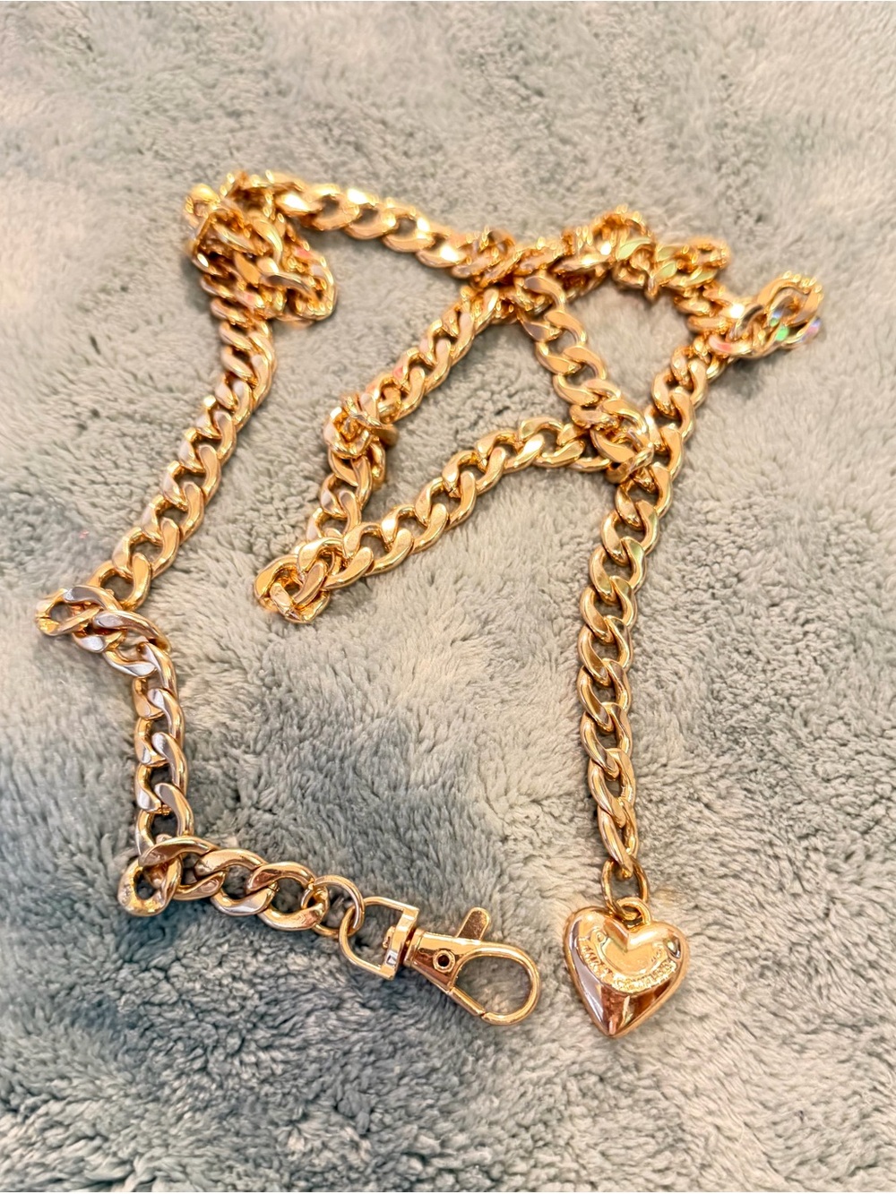 Vintage Juicy Couture Yellow Gold Puffy Heart Chain Belt Y2K